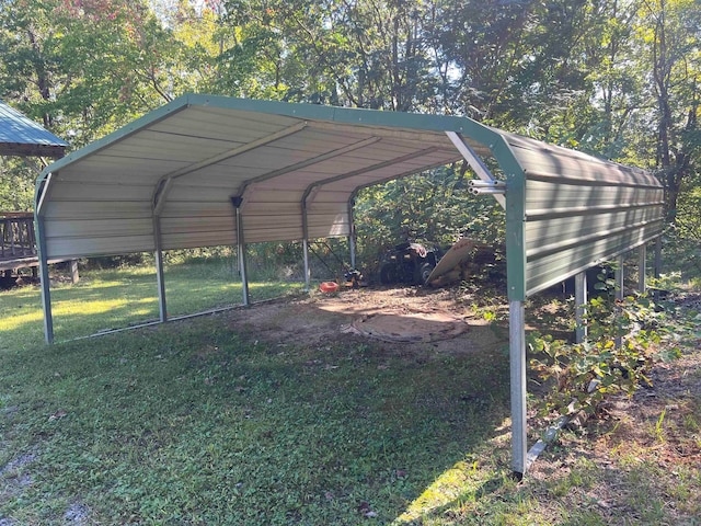 view of parking with a yard and a carport