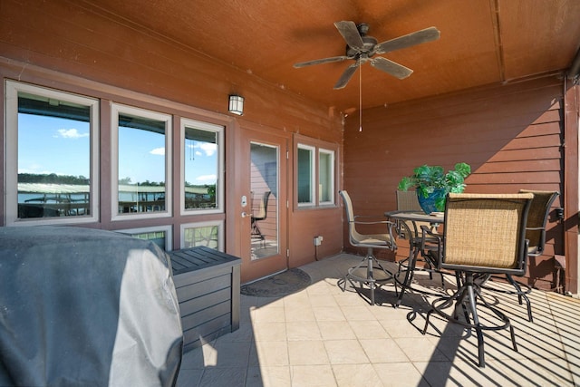 view of patio / terrace featuring ceiling fan and grilling area