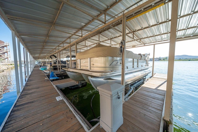 dock area with a water view