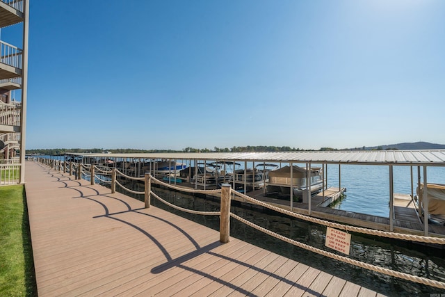 dock area with a water view