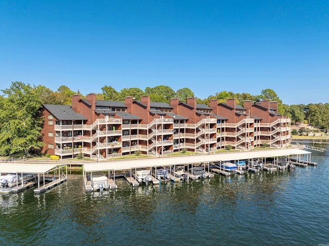 view of dock with a water view