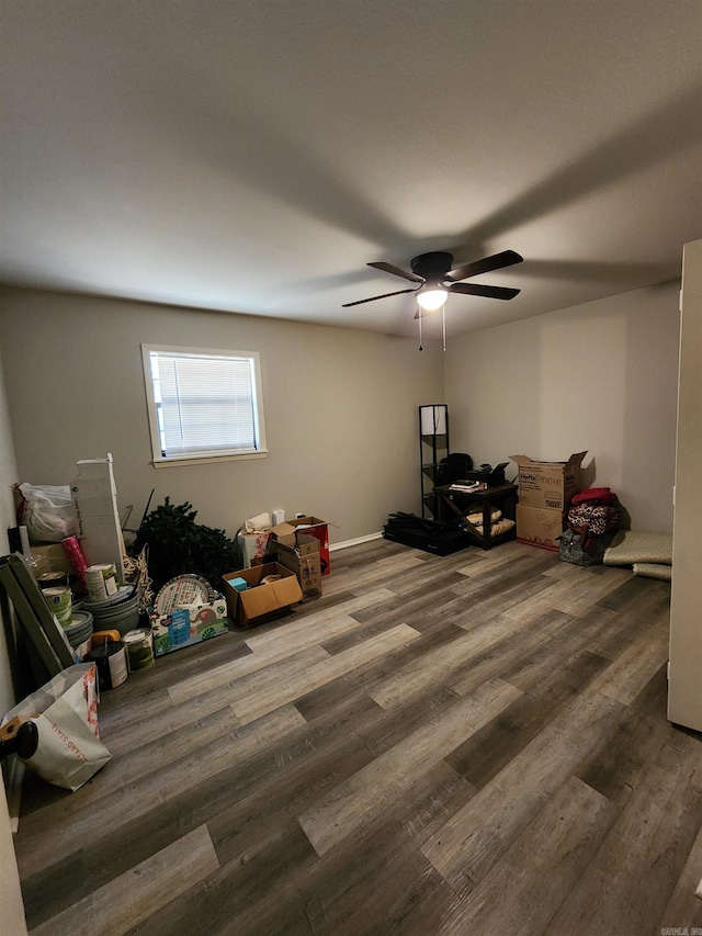 misc room featuring hardwood / wood-style floors and ceiling fan