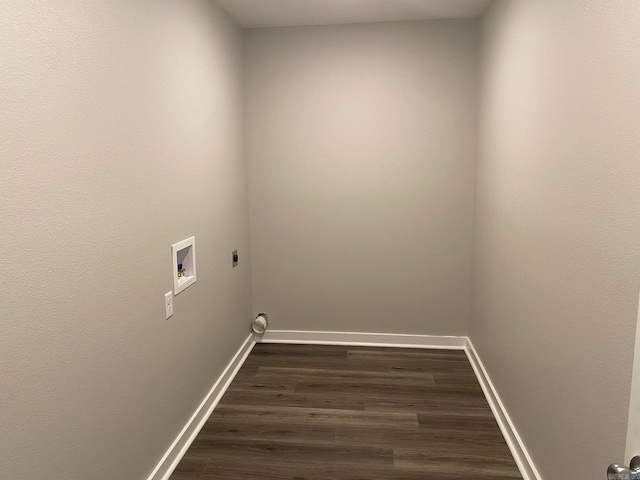 clothes washing area with washer hookup, dark wood-type flooring, and hookup for an electric dryer