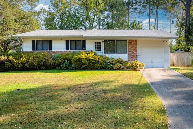 ranch-style house with a front lawn and a garage