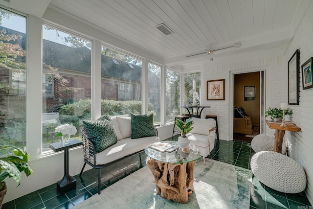 sunroom / solarium with wood ceiling