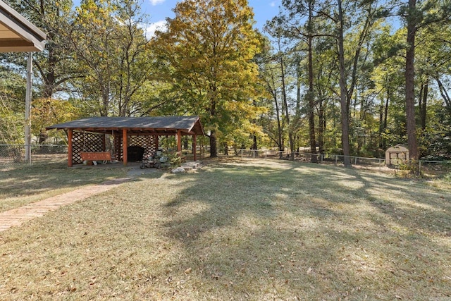 view of yard featuring an outbuilding and a fenced backyard