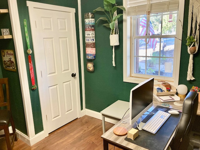 office with wood-type flooring