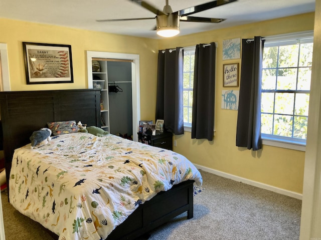 183 Sunny Gap Rd, Conway, AR 72032 - bedroom with carpet flooring, multiple windows, baseboards, and ceiling fan