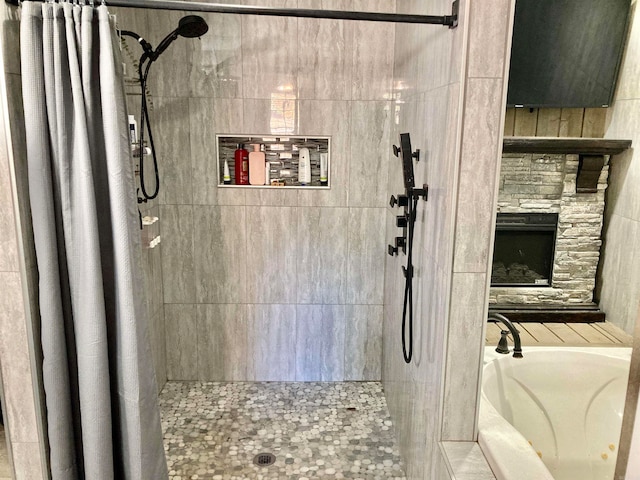 bathroom featuring plus walk in shower