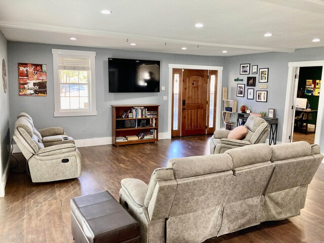183 Sunny Gap Rd, Conway, AR 72032 - living room featuring baseboards, wood finished floors, and recessed lighting