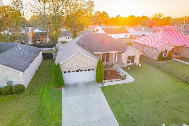 view of aerial view at dusk