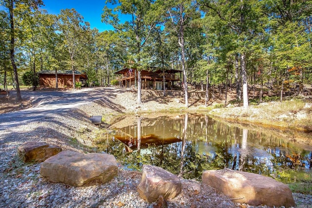 exterior space featuring a water view