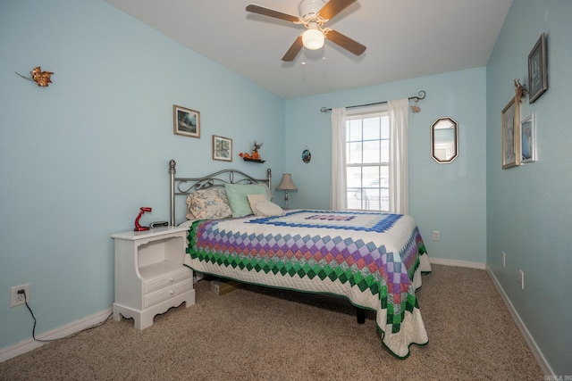 bedroom featuring ceiling fan and carpet flooring