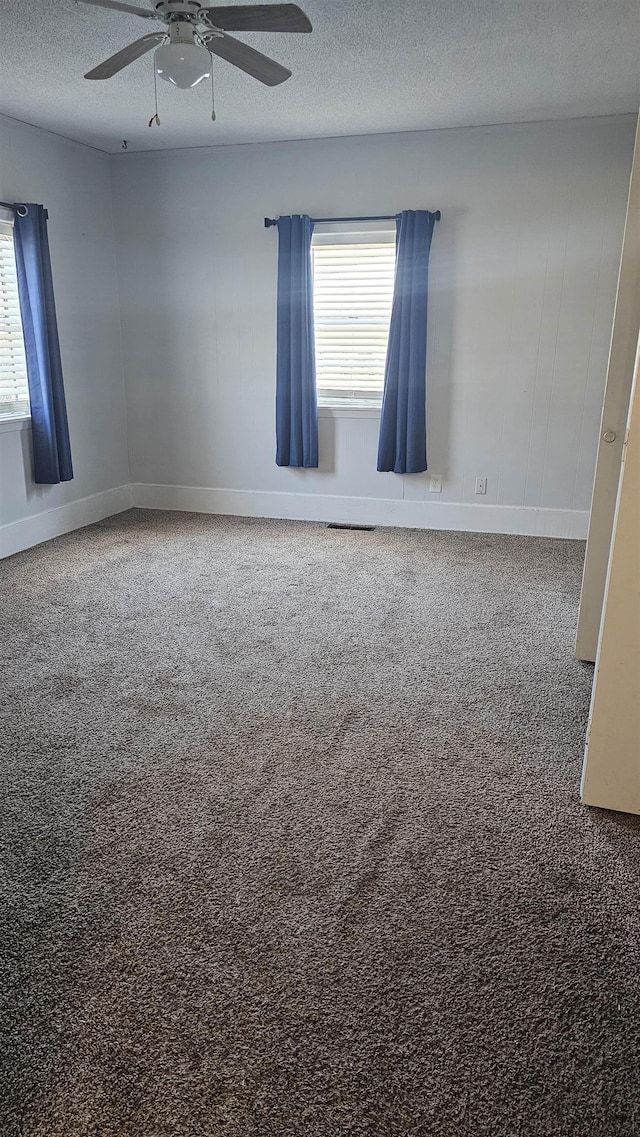 unfurnished room featuring a healthy amount of sunlight, carpet flooring, and a textured ceiling