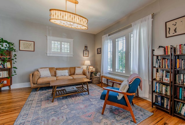 sitting room with wood-type flooring