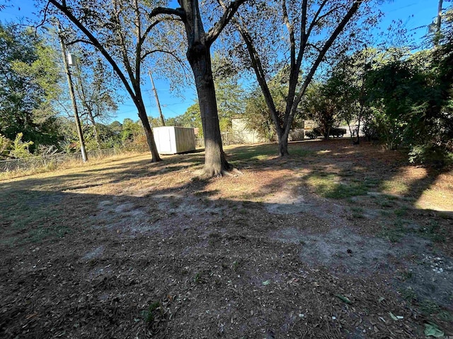 view of yard featuring a shed