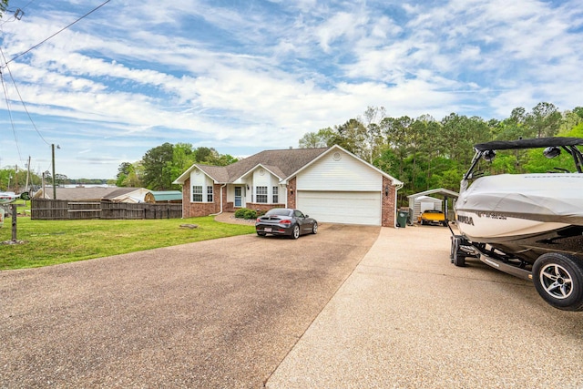 view of front facade with a garage and a front lawn