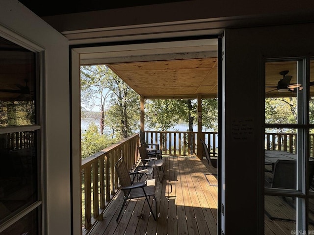 deck featuring a water view