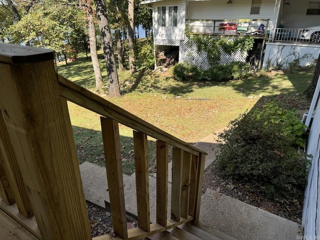 view of yard with a wooden deck