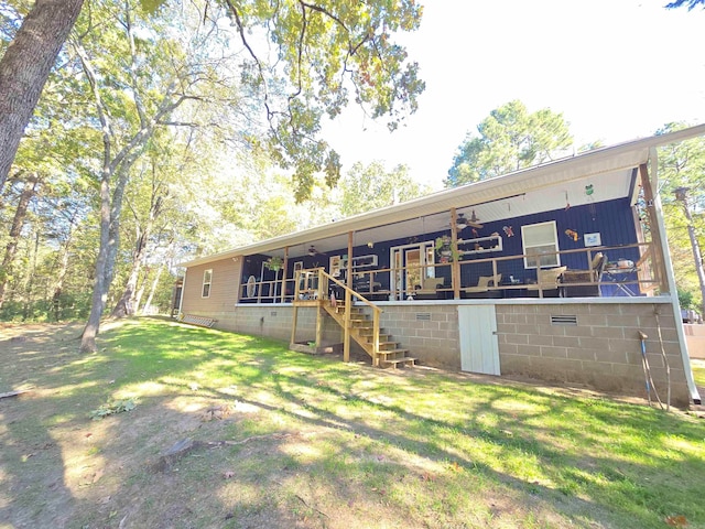 back of house featuring a lawn