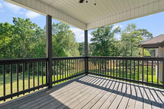 wooden deck with a lawn