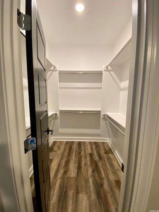 walk in closet featuring dark wood-type flooring