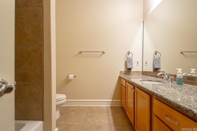 bathroom featuring vanity, toilet, and tile patterned floors