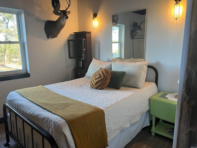 bedroom with multiple windows and wood-type flooring