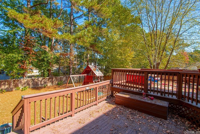 wooden deck with a playground