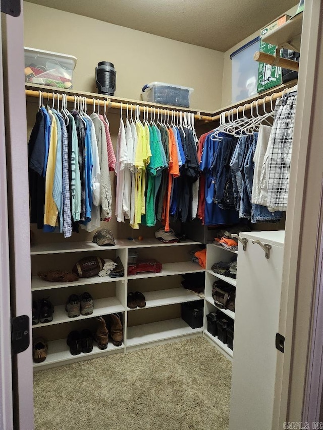 walk in closet featuring carpet