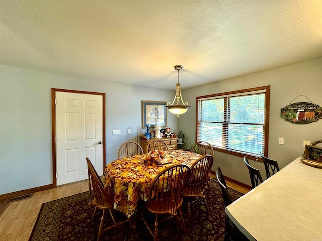 dining room featuring a textured ceiling and wood-type flooring