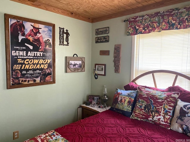 bedroom with wood ceiling