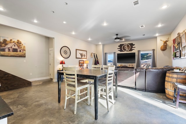 dining room featuring ceiling fan