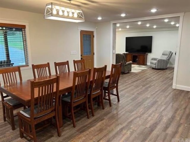 dining space featuring hardwood / wood-style flooring