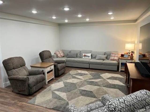 living room with dark wood-type flooring