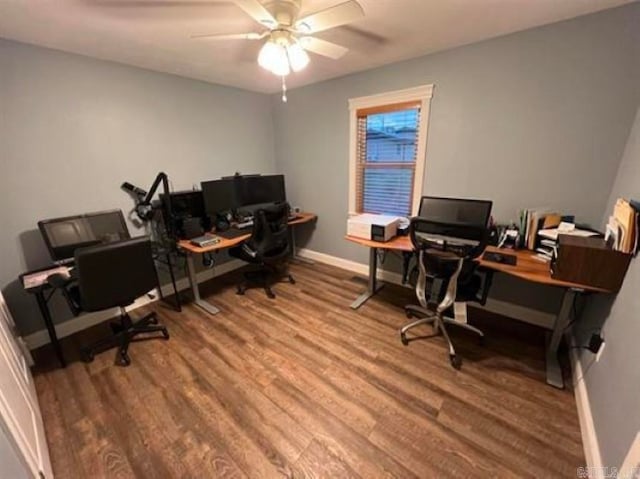 office featuring hardwood / wood-style floors and ceiling fan