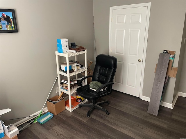 home office featuring dark hardwood / wood-style flooring