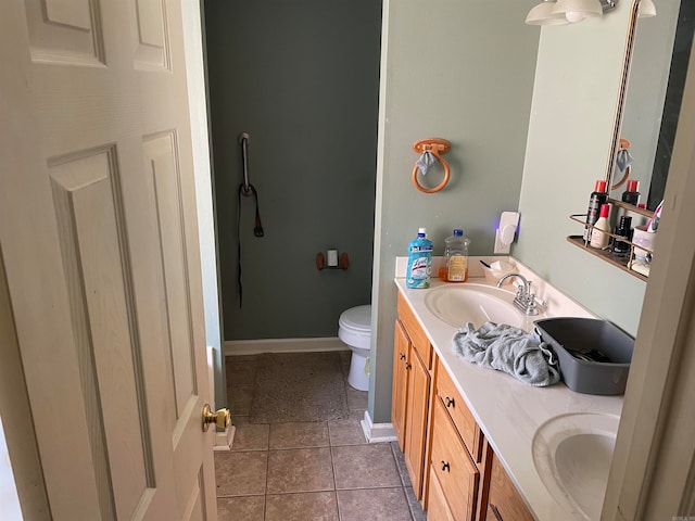 bathroom featuring vanity, toilet, and tile patterned floors