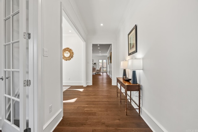 corridor featuring dark wood-type flooring