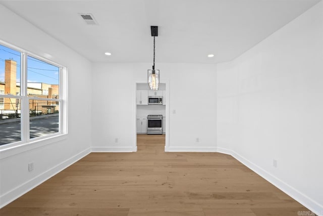 unfurnished dining area featuring light hardwood / wood-style floors