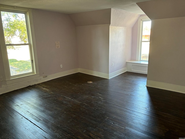 bonus room featuring vaulted ceiling, a wealth of natural light, and dark hardwood / wood-style floors