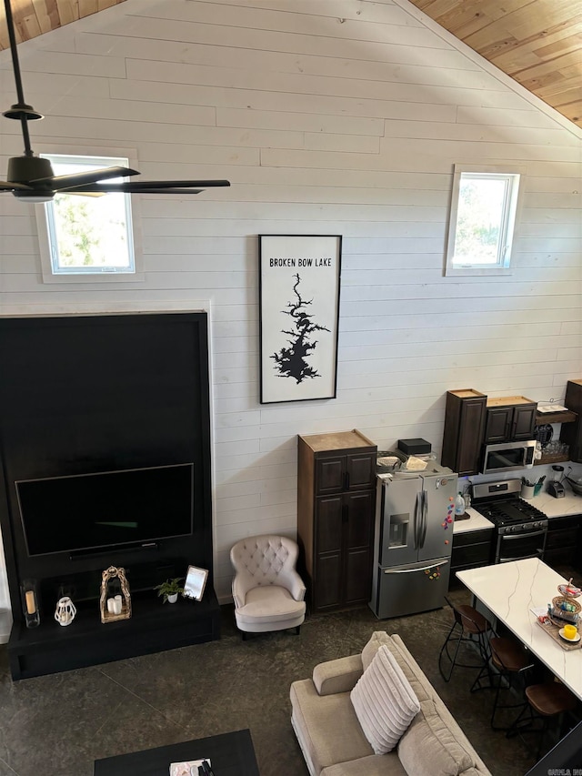 interior space with lofted ceiling and wood ceiling