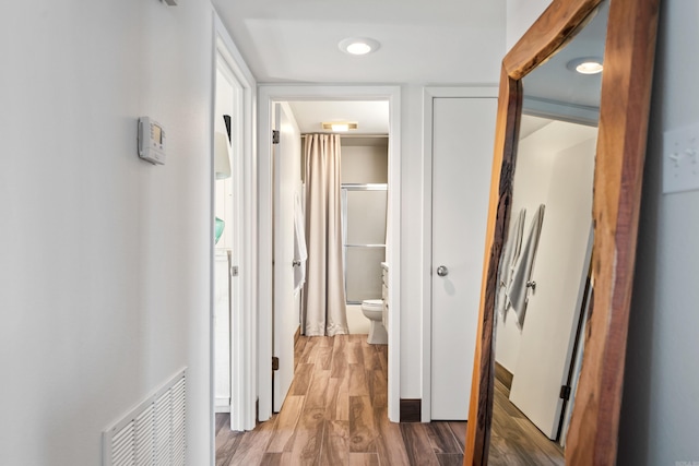 hallway featuring wood-type flooring