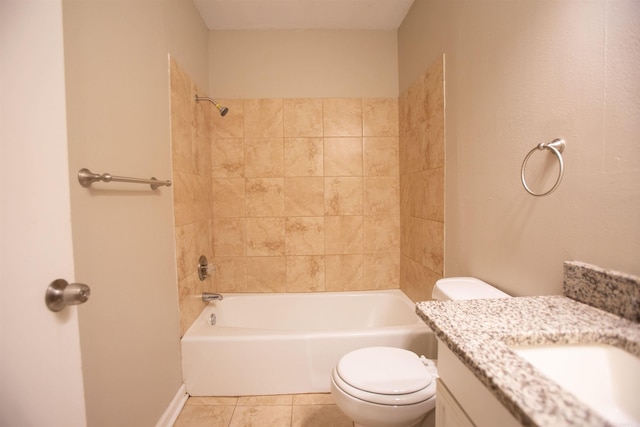 full bathroom featuring vanity, toilet, tile patterned flooring, and tiled shower / bath