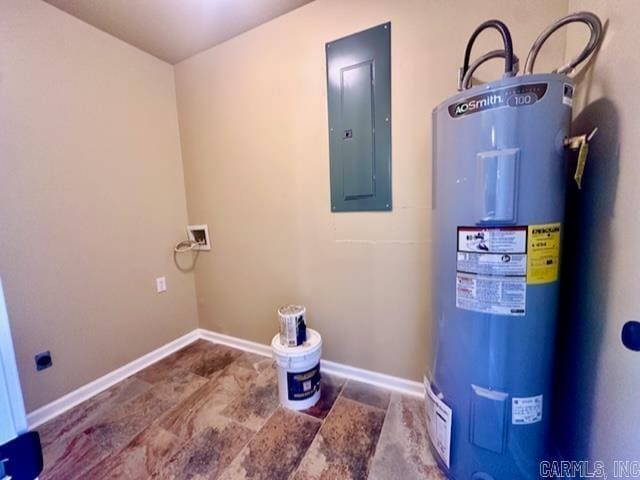 utility room with electric panel and water heater