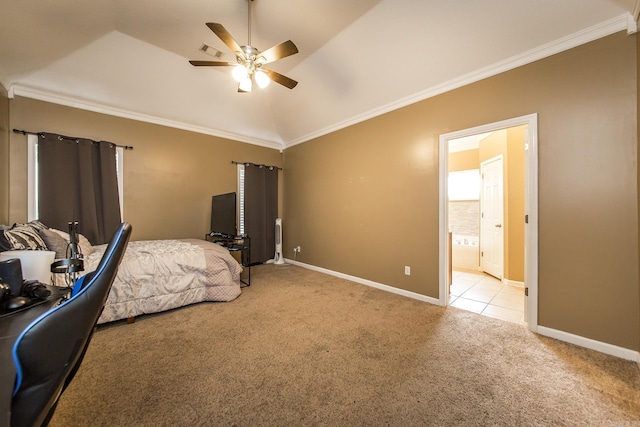 18 Emma Dr, Cabot, AR 72023 - bedroom with carpet floors, vaulted ceiling, crown molding, baseboards, and ensuite bath