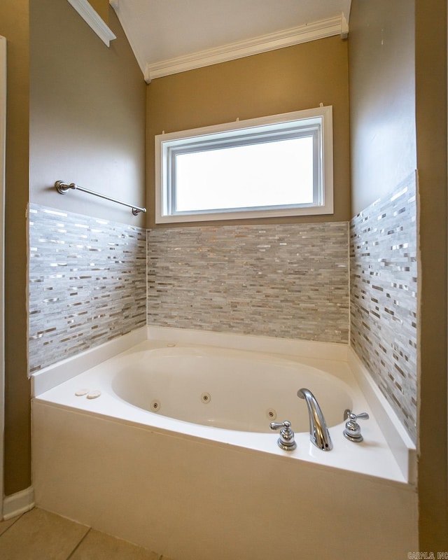 18 Emma Dr, Cabot, AR 72023 - bathroom featuring crown molding, a jetted tub, and tile patterned flooring