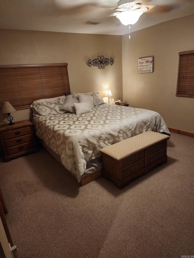 bedroom featuring carpet and ceiling fan