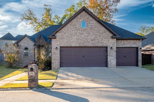 view of front of house with a front yard and a garage