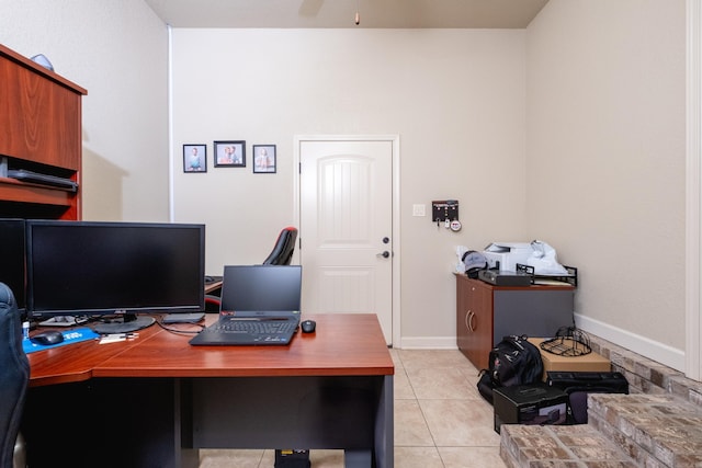 tiled office with ceiling fan